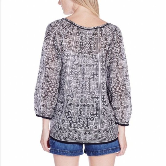 JOIE Cherre Top Artisan Blouse Geometric Boho Pattern Aztec Tribal Print Goddess - Picture 3 of 9